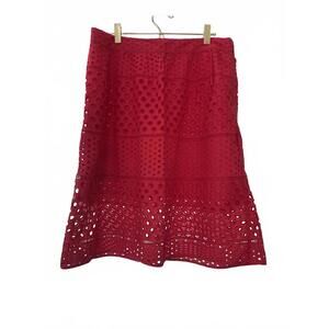 Vintage LOFT Women's Red Eyelet Skirt Size 10